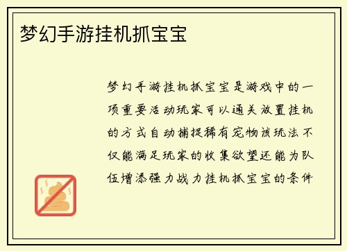 梦幻手游挂机抓宝宝